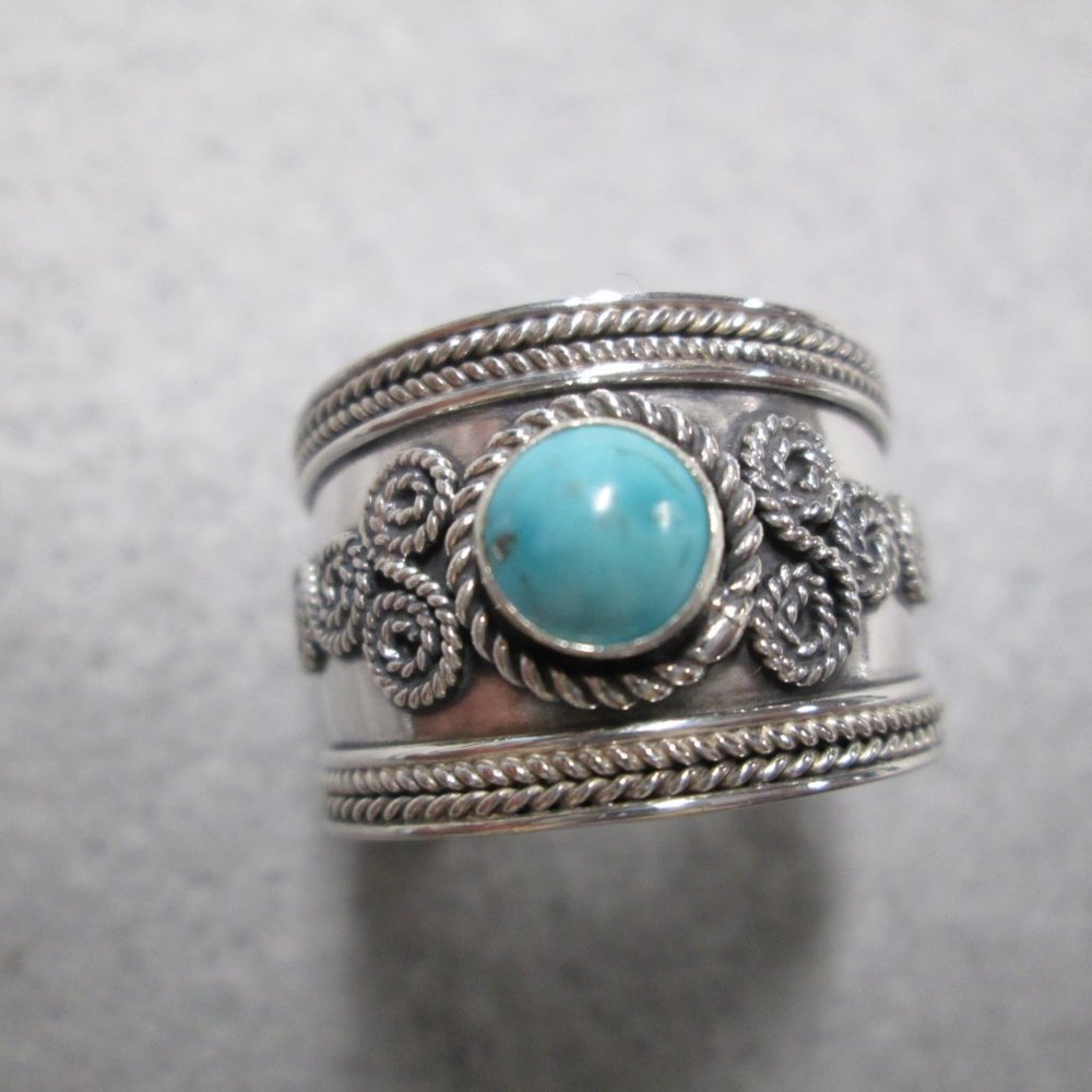 Sterling Silver & Turquoise Handcrafted BALI Cigar Band Ring>Turquoise ring,925